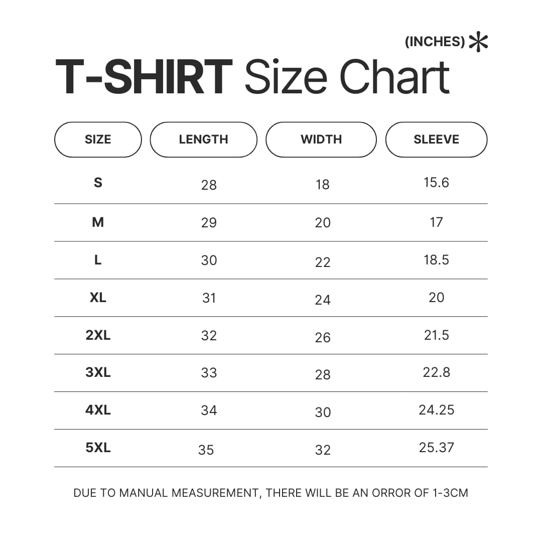 T shirt Size Chart - Lovejoy Store