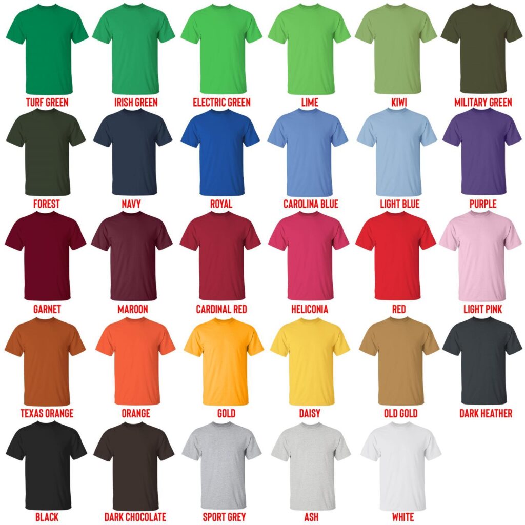 t shirt color chart - Lovejoy Store